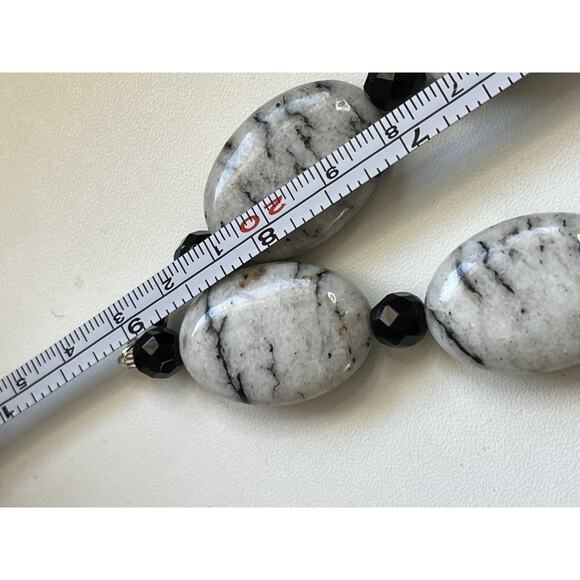 Vintage Zebra Jasper Stone Necklace Oval Beads 18” - Picture 5 of 5